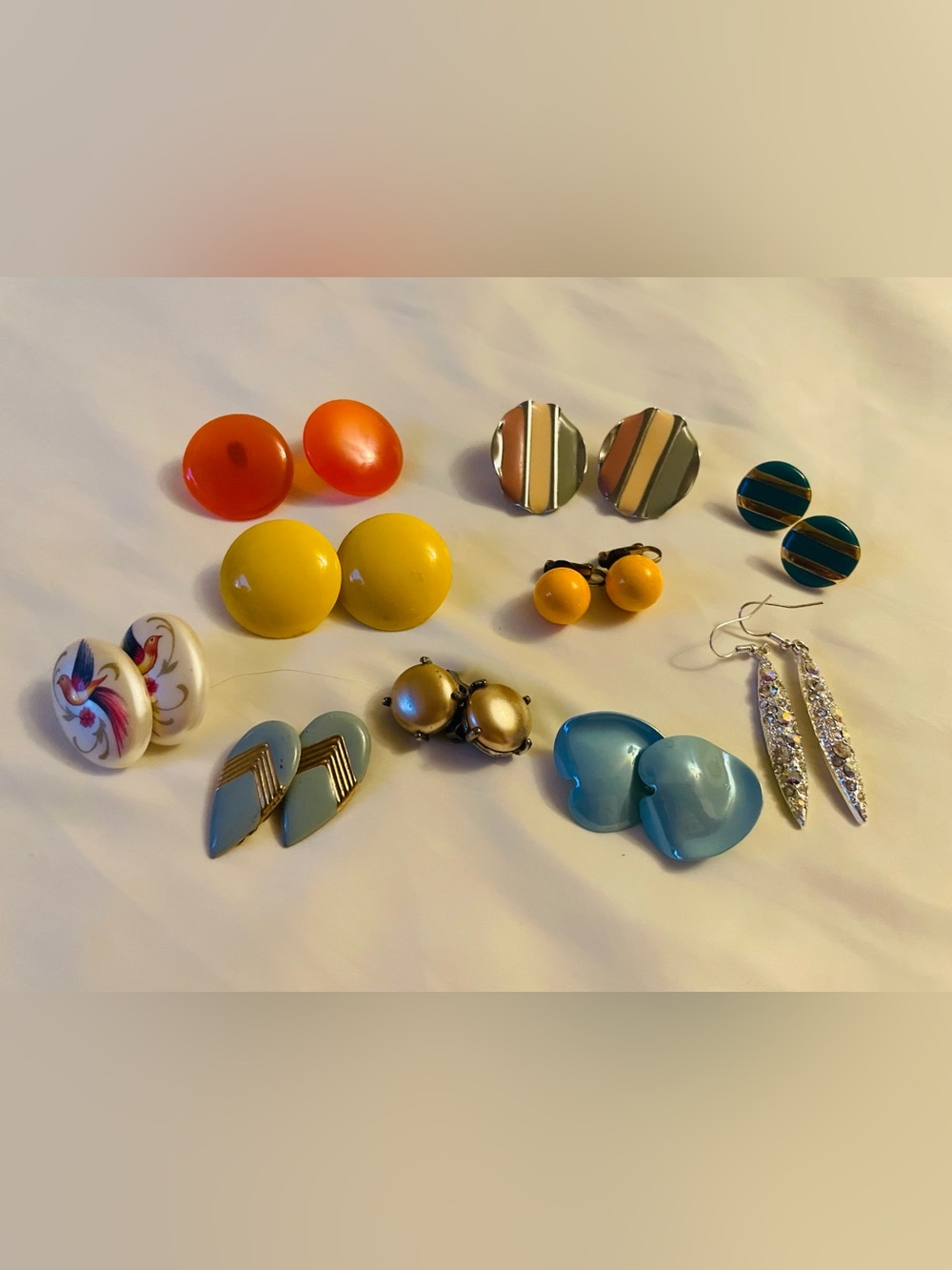 Vintage Lot of 10 Colorful Clip-On & Post Earring Sets- & 1 Ladybug Brooch